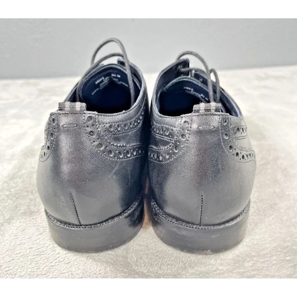 Cole Haan Mens 9.5M Black Leather Cap Toe Oxford Brogue Dress Shoe Lace Up